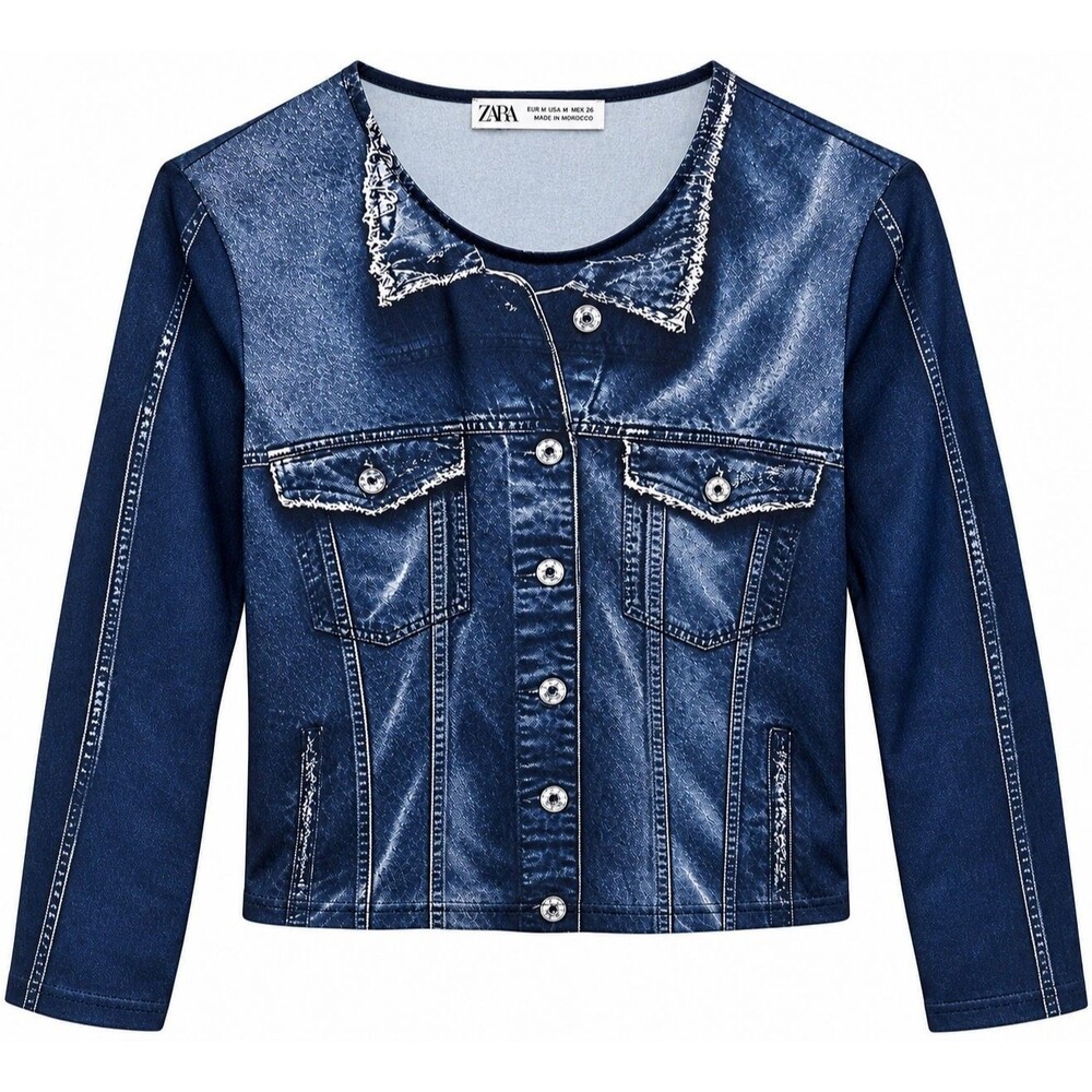 Zara Womens Denim-Effect Mesh T-shirt Medium
